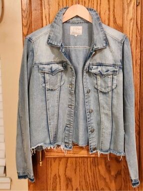 Stacy Bradley Distressed Denim Jean Jacket Light Wash Plain Back NWOT Size Large